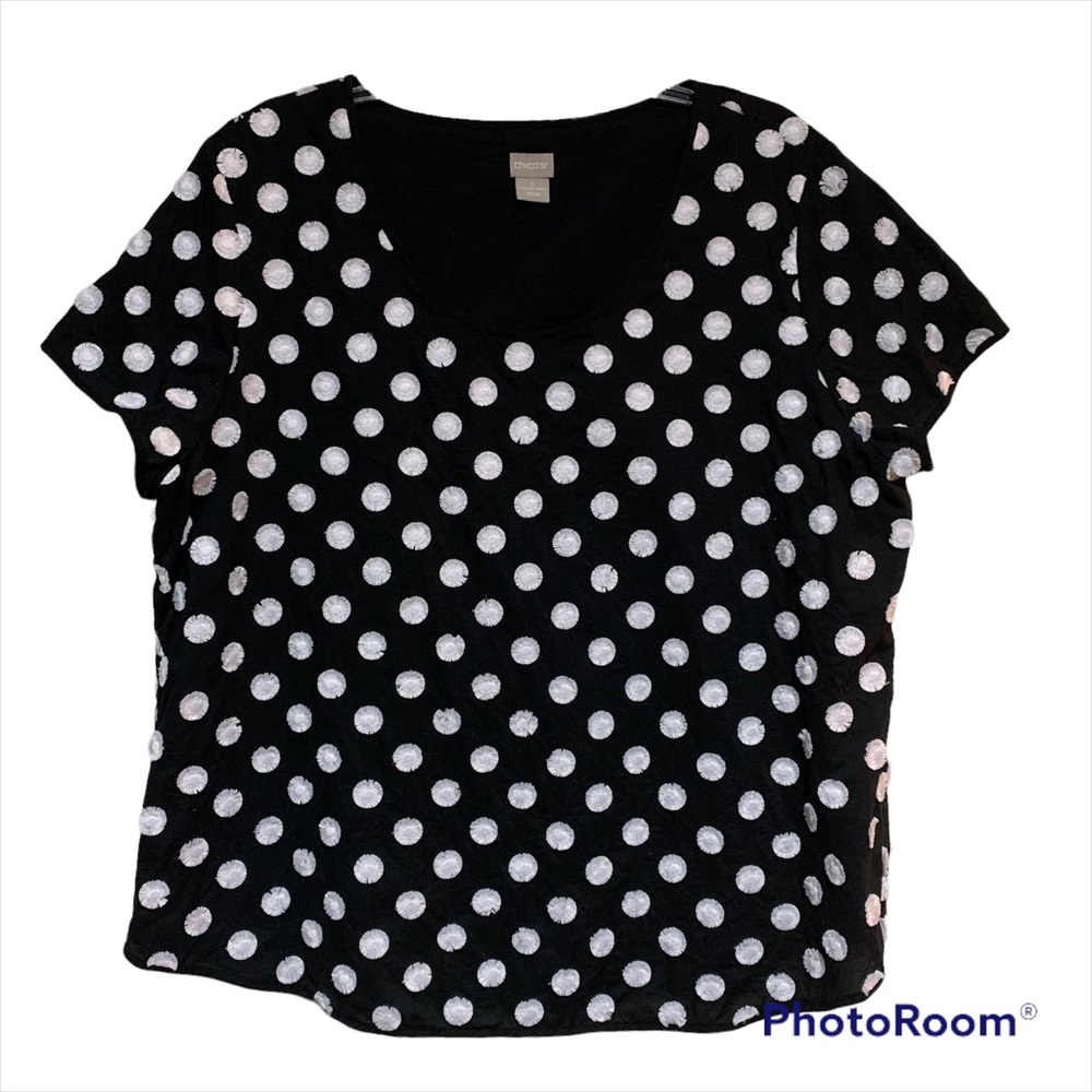 Chico's Black Top with White Polka Dots